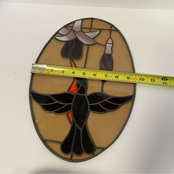 Large Handmade Stained Glass Window Decor Hanging Hummingbird Flower - Picture 5 of 7